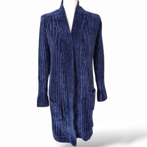 Willow & Clay Long Line Women’s Chenille Ribbed Cardigan, Midnight Navy New!
